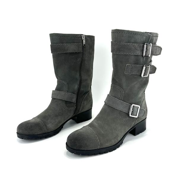 Marc Fisher Arianna Women Gray Moto Boot Size 9 Suede Block Heel Mid-Calf Bootie - Picture 4 of 15